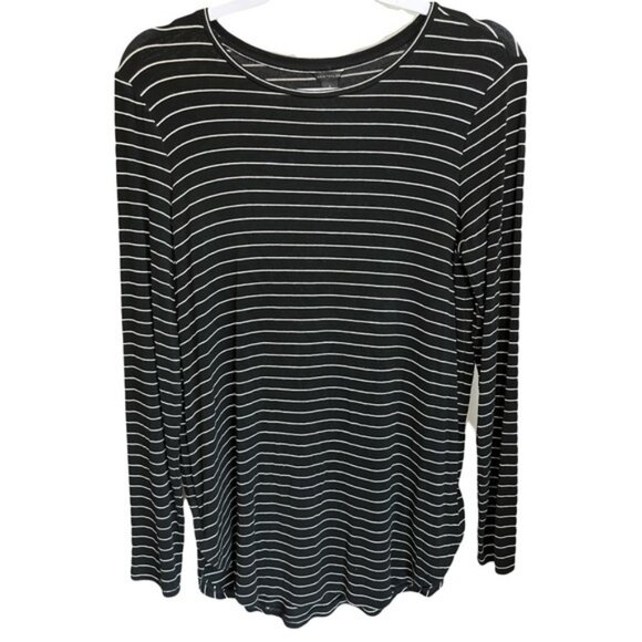 Ann Taylor Top Relaxed Tunic Black White Striped Knit Long Sleeve Small - Picture 1 of 7